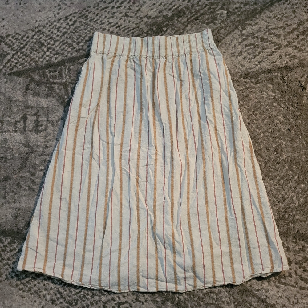Madewell Linen-Cotton Smocked-Waist Button-Front Midi Skirt Size Medium - Picture 10 of 11